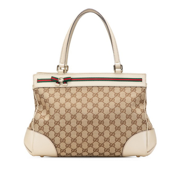 Gucci Beige Canvas White Tote Sherry Leather GG Bag Mayfair - Picture 1 of 8